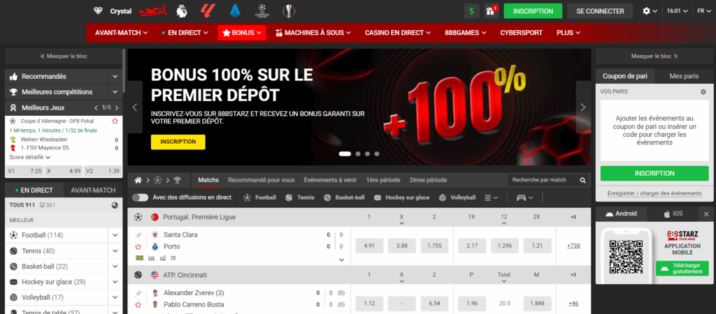 Interface et design du site 888Starz