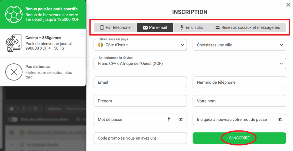 Les différentes façons de créer un compte sur 888Starz