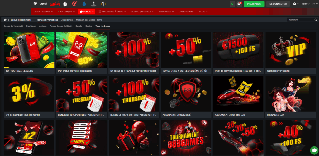 Les bonus et offres promotionnelles de 888Starz
